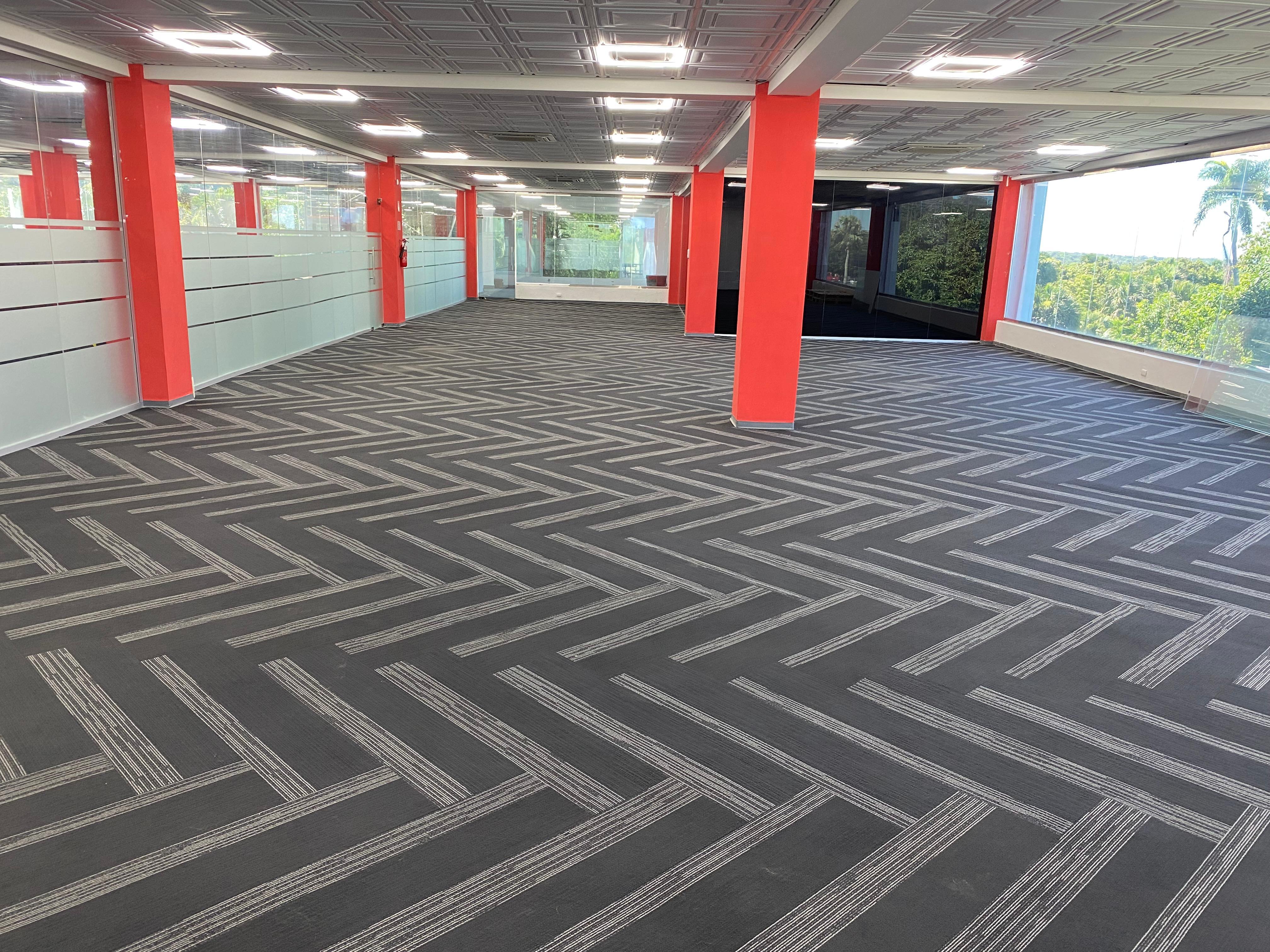 Open workspace with red columns